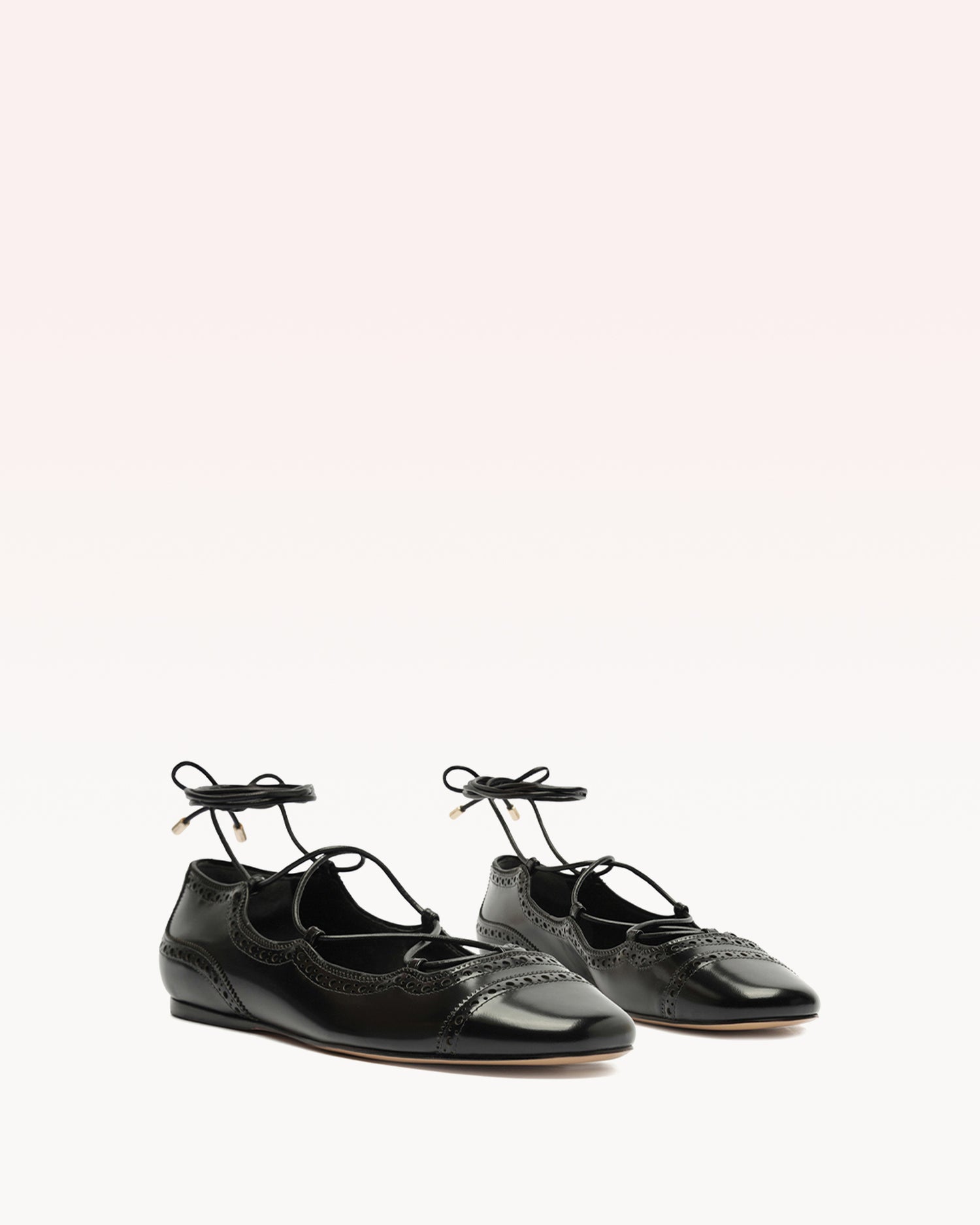 Lace Up Brogue Black Flats P/25