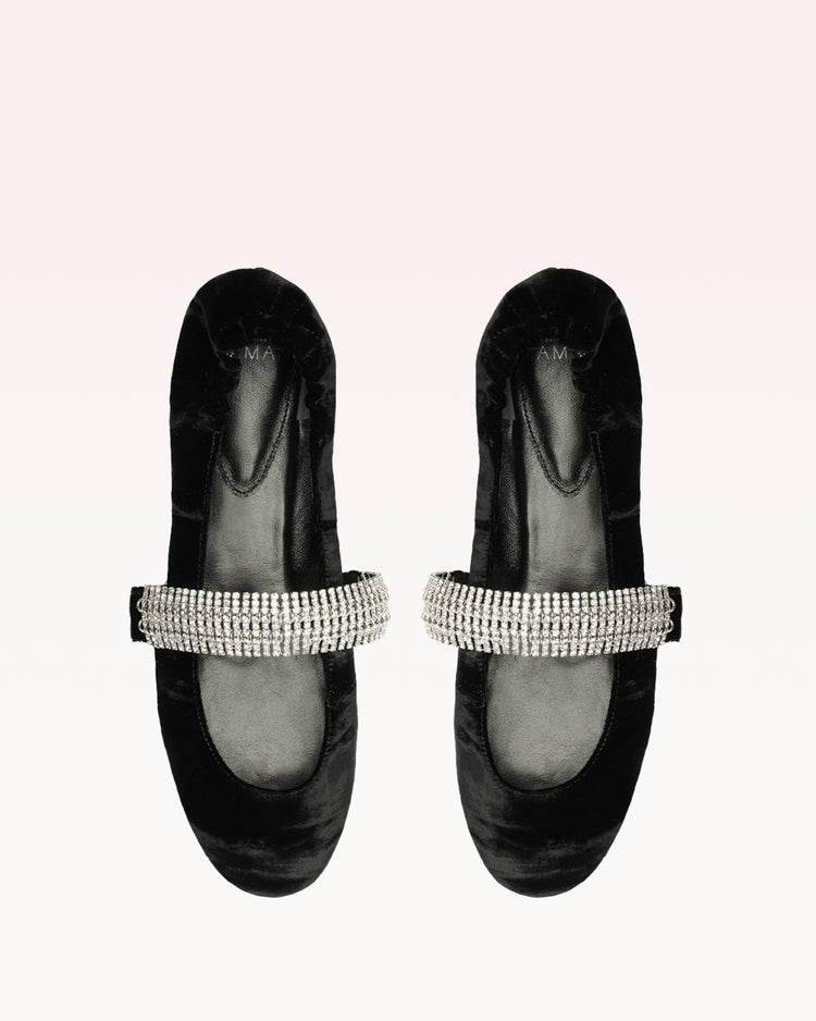 Camila Ballerina Velvet Flat Black Sandals R/24