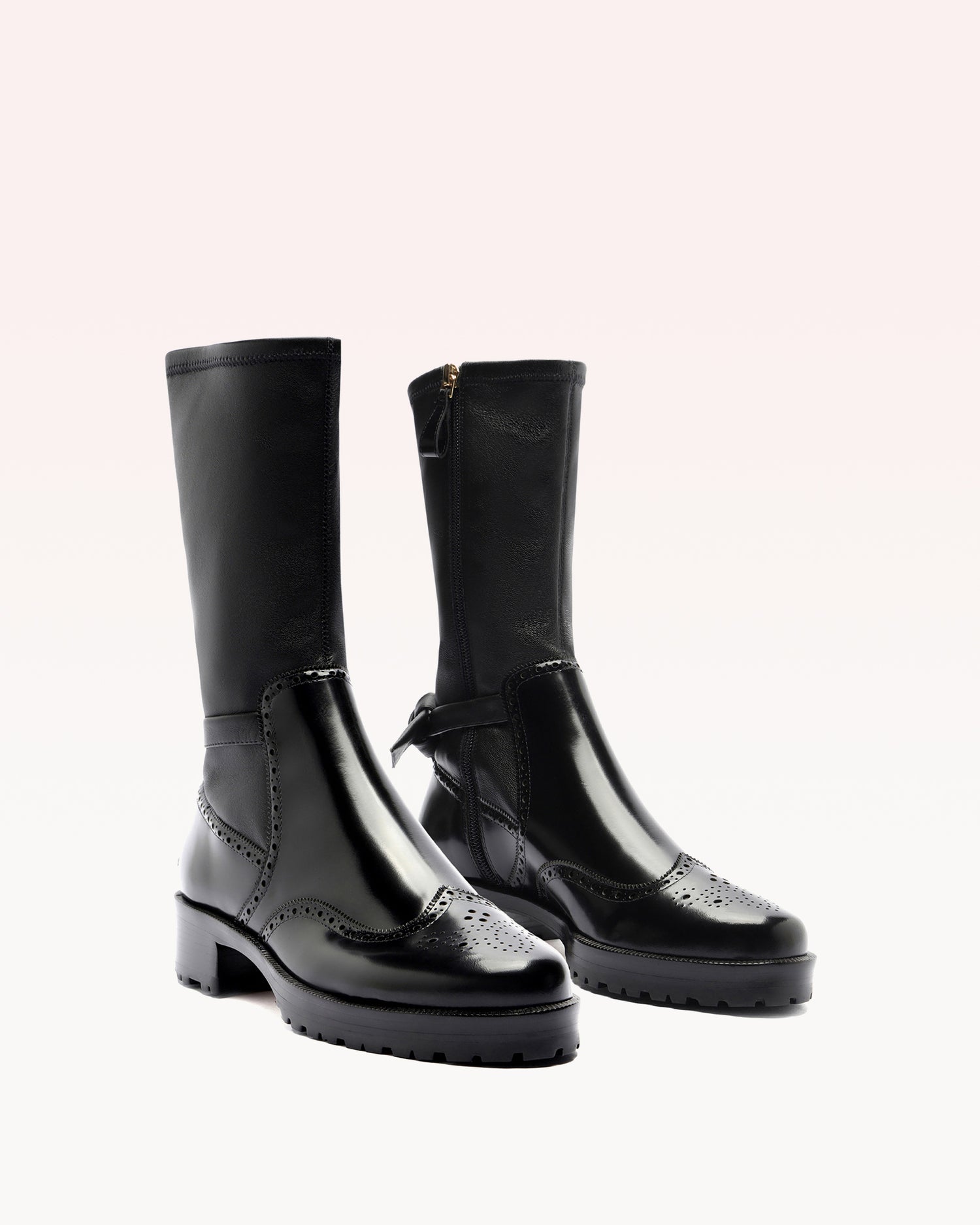 Clarita Motorcycle Brogue Black Boots P/25