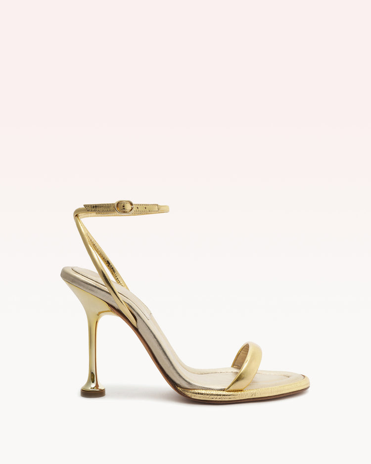 Prada - Gold Metallic Chunky Heel Strappy Sandal, 65mm