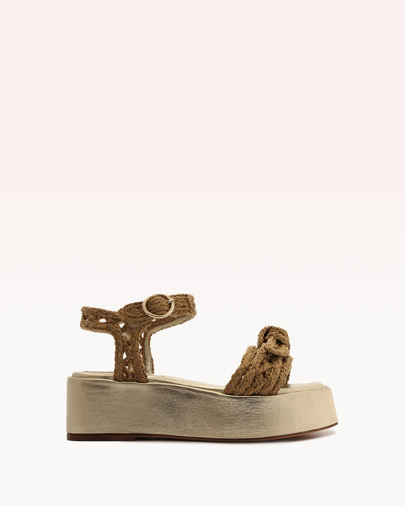 Raffia Clarita Flatform Brown & Gold