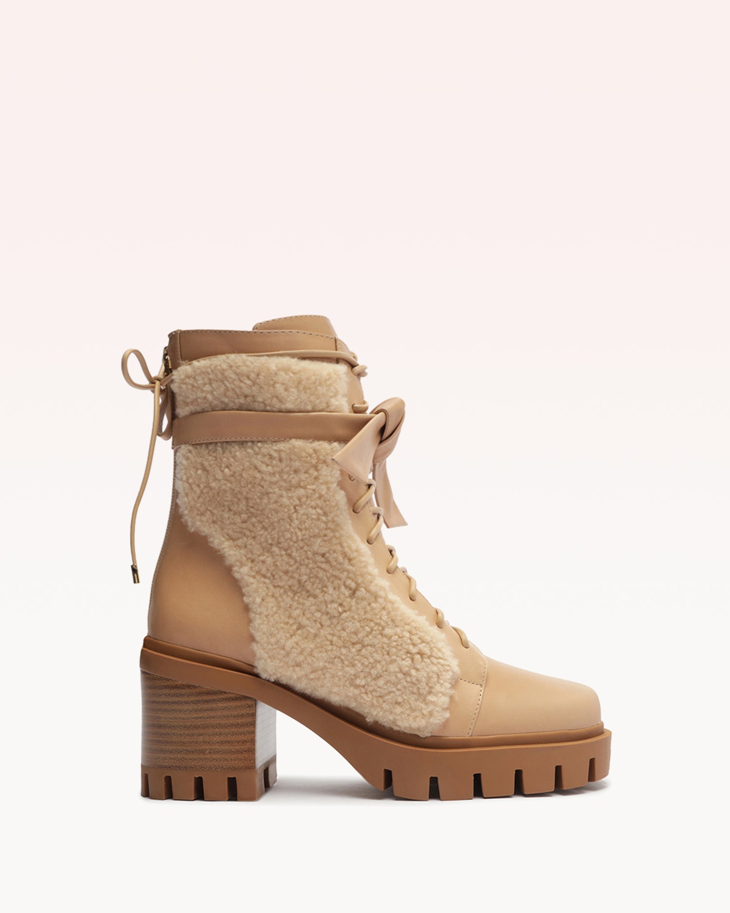 Shearling Clarita Combat Bootie 65 Beige Boots R/23 35 Beige Nappa Elegance & Curly Shearling