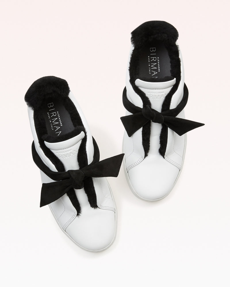 Clarita Shearling Sneaker in White and Black Leather Luxury Sneakers for Casual Outfits Italian Made Shoes Alexandre Birman